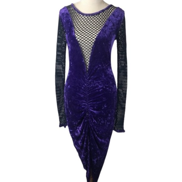 Vintage Purple Shreath Dress size 10/ 12 Strech Velvet Polyester Open mesh - Picture 2 of 11